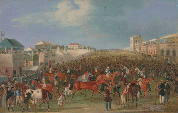 Painting by James Pollard Named Epsom Races: The Race Over