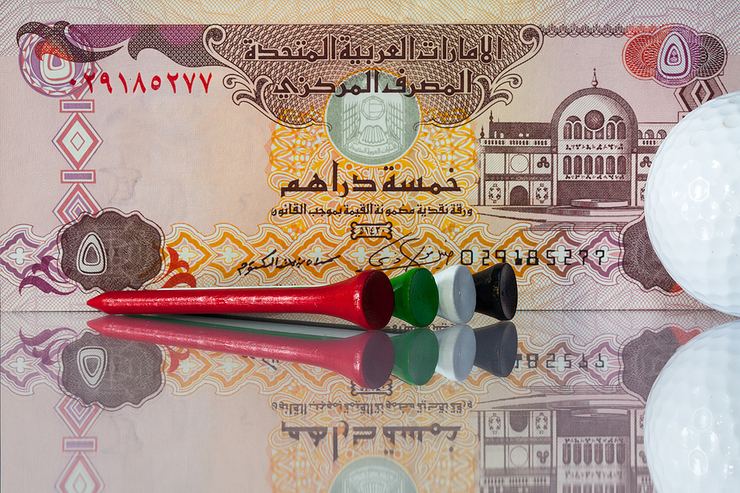Dirham Banknote with UAE Flag Tees and Golf Ball
