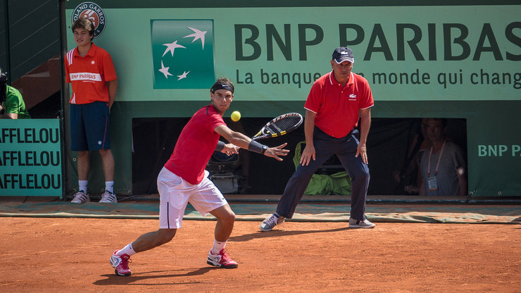 Rafael Nadal Returning Shot at the French Open