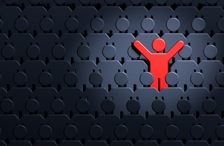 Red Person Icon in Crowd