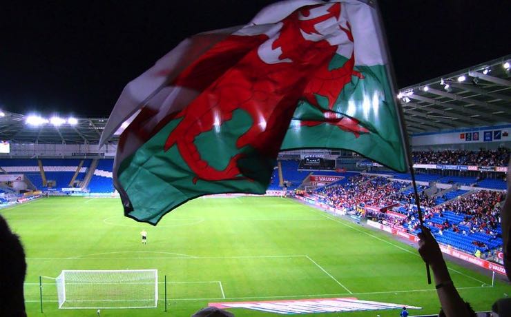 Welsh flag at a football stadium